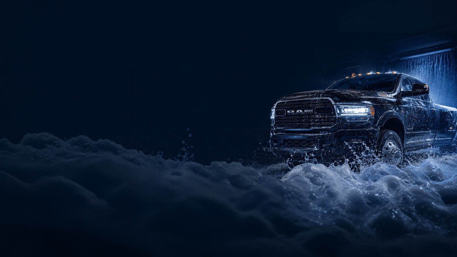 arge pickup truck at Freddie’s Car Wash touchless wash tunnel