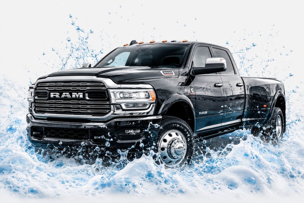     Ram pickup truck being washed at Freddie's Car Wash in Austin Texas