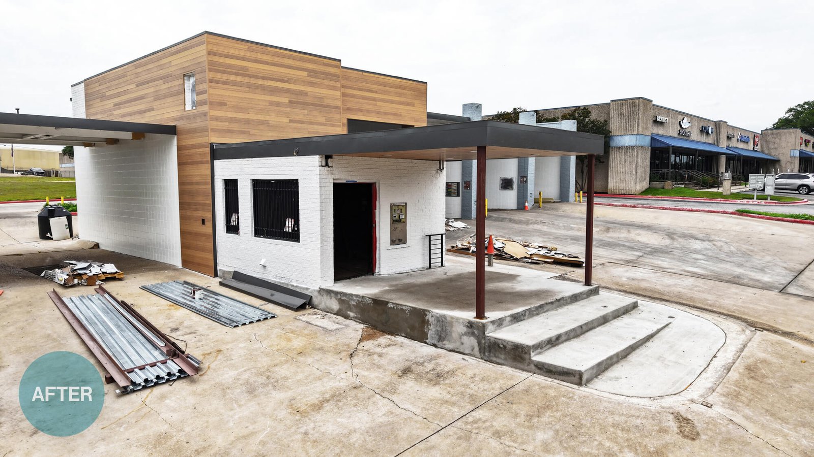 Renovated office and payment area at Freddie’s Carwash during final construction stages.
