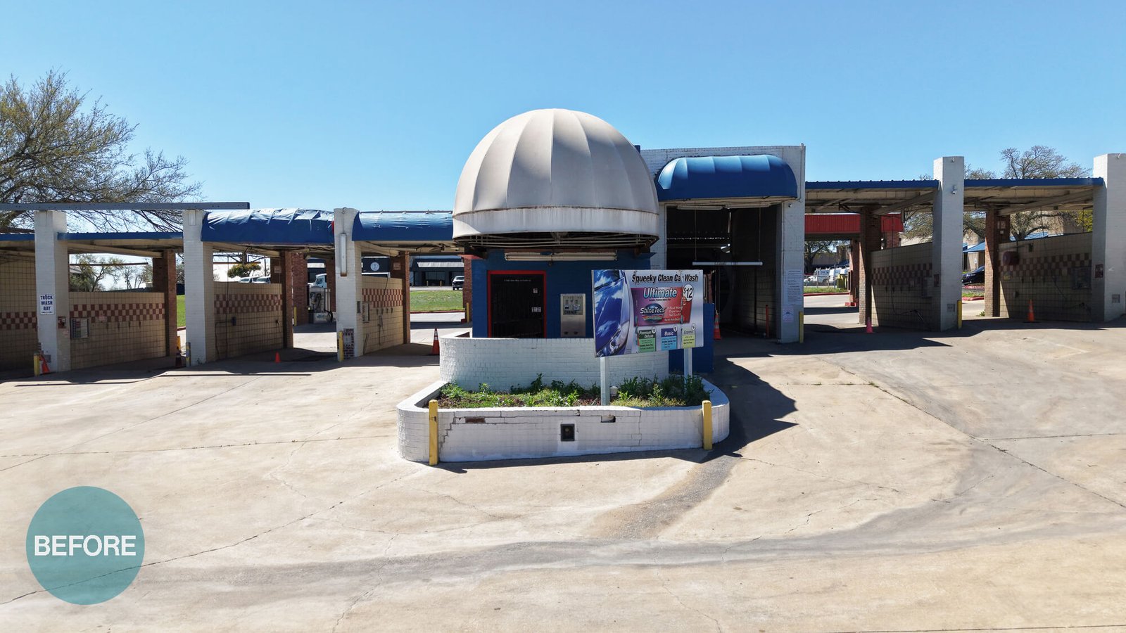 Aerial photo showing Freddie’s Carwash facility before renovation work in North Austin.