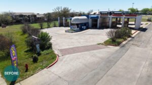 Aerial view of Freddie’s Carwash property in Wells Branch before renovation work began.